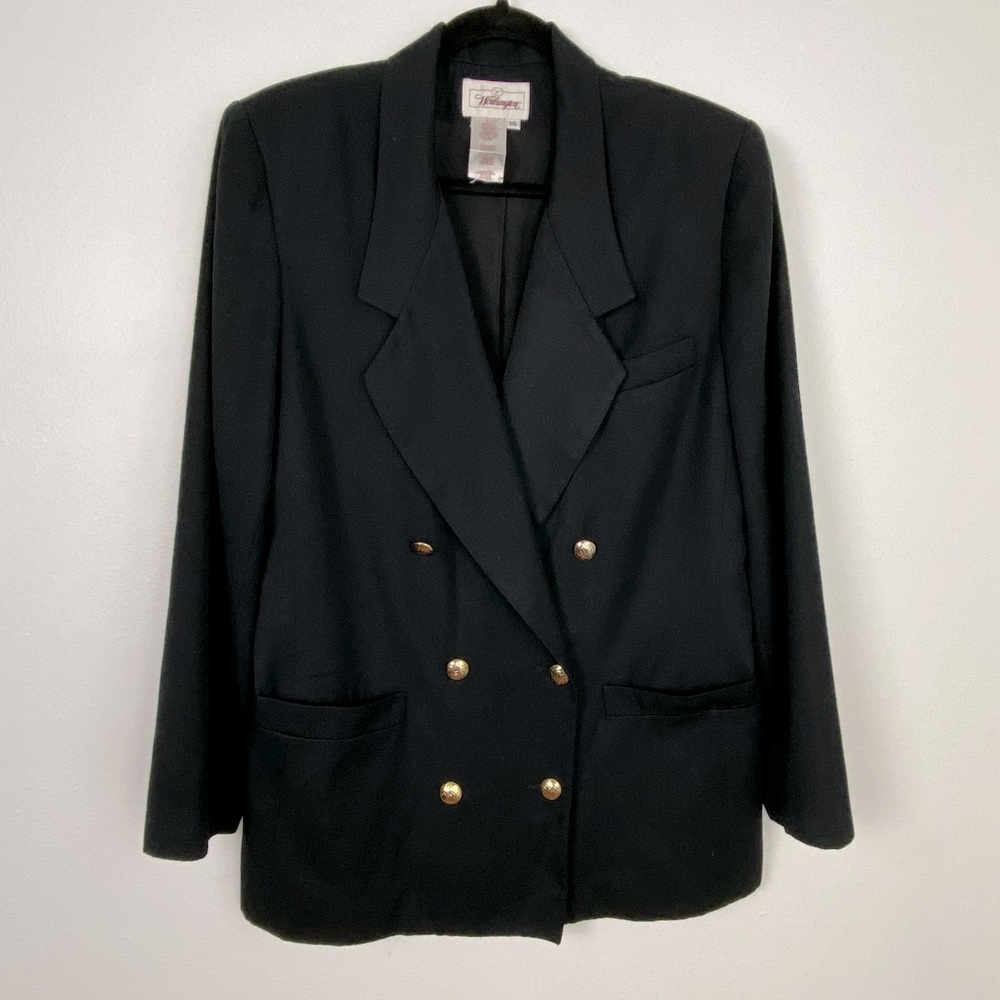 Worthington Black Blazer Vintage 80’s Gold Metal Buttons Women’s Size 14